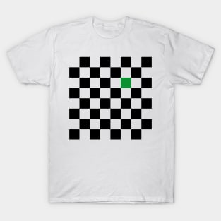 Checkered Black and White with One Green Square T-Shirt